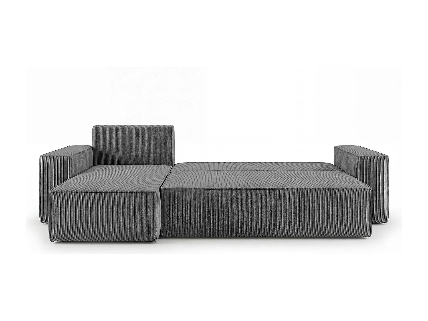 Canapé d'angle CALIFORNIA MINI gauche gris foncé velours côtelé Poso 60 - fonction couchage, coffre à literie