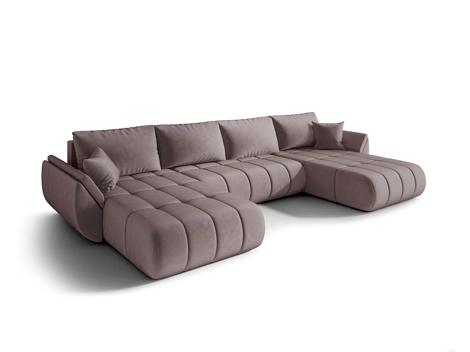 Canapé d'angle SYDNEY PREMIUM en U rose foncé velours Monolith 62 - fonction couchage, coffre à literie