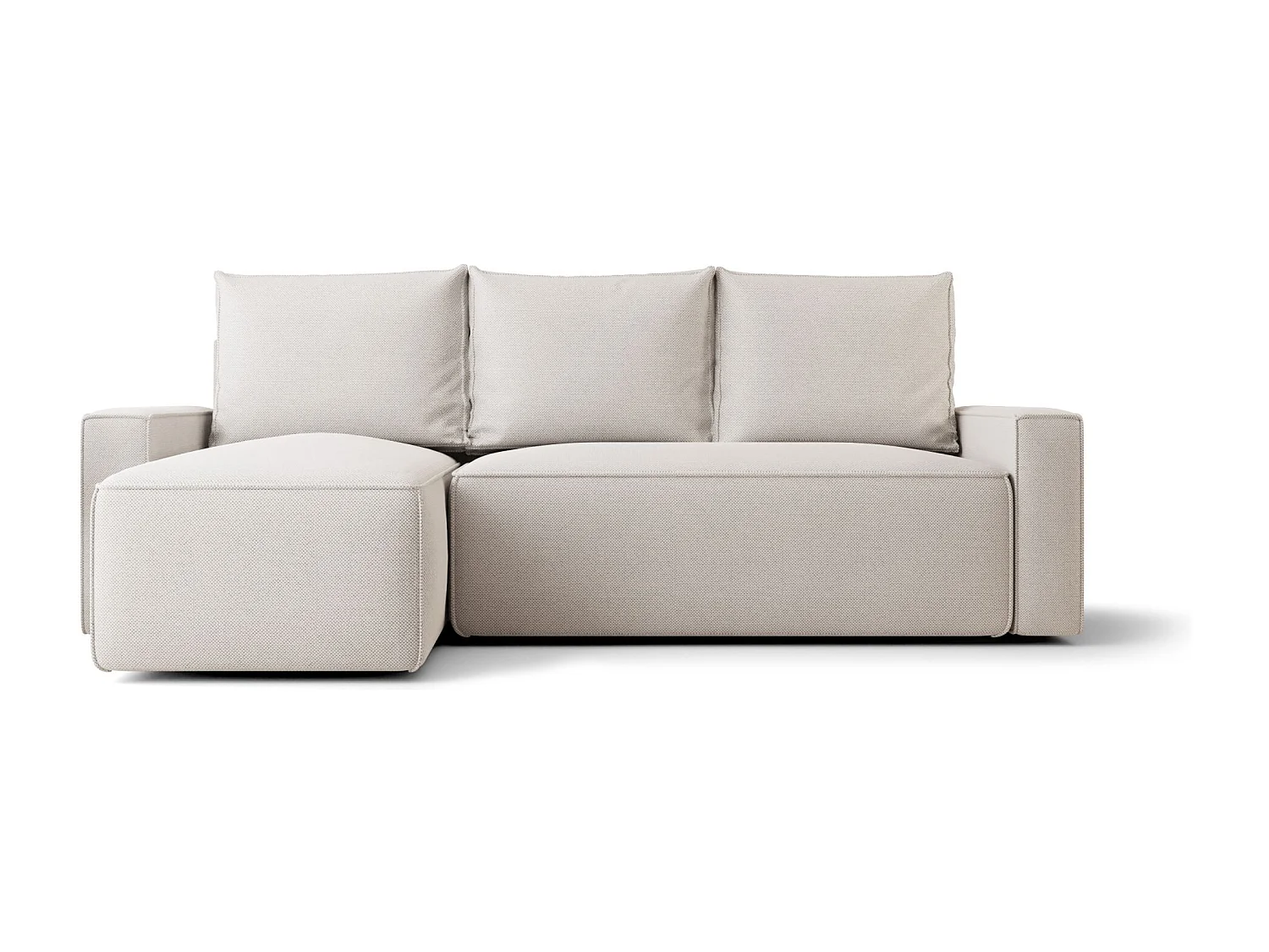 Canapé d'angle HAVANA gauche beige clair tricot Curio 2 - fonction couchage, coffre à literie