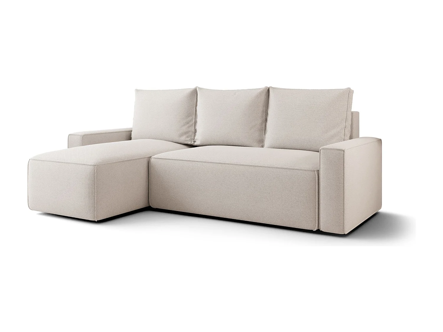 Canapé d'angle HAVANA gauche beige clair tricot Curio 2 - fonction couchage, coffre à literie