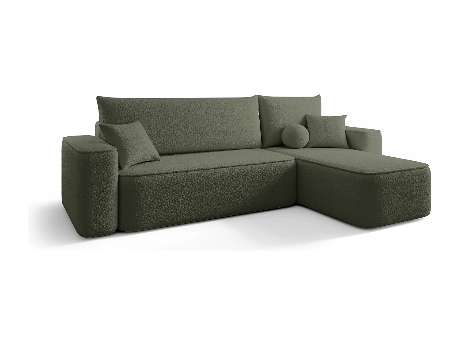Canapé d'angle TEXAS droit Ciemno Zielony Bukle Quelle 37 - fonction couchage, coffre à literie