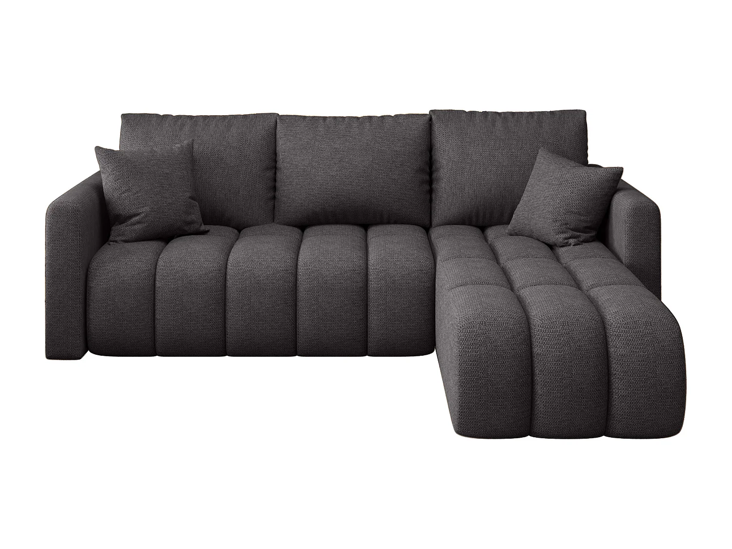 Canapé d'angle GARDA droit gris tricot Aragon 93 - fonction couchage, coffre à literie