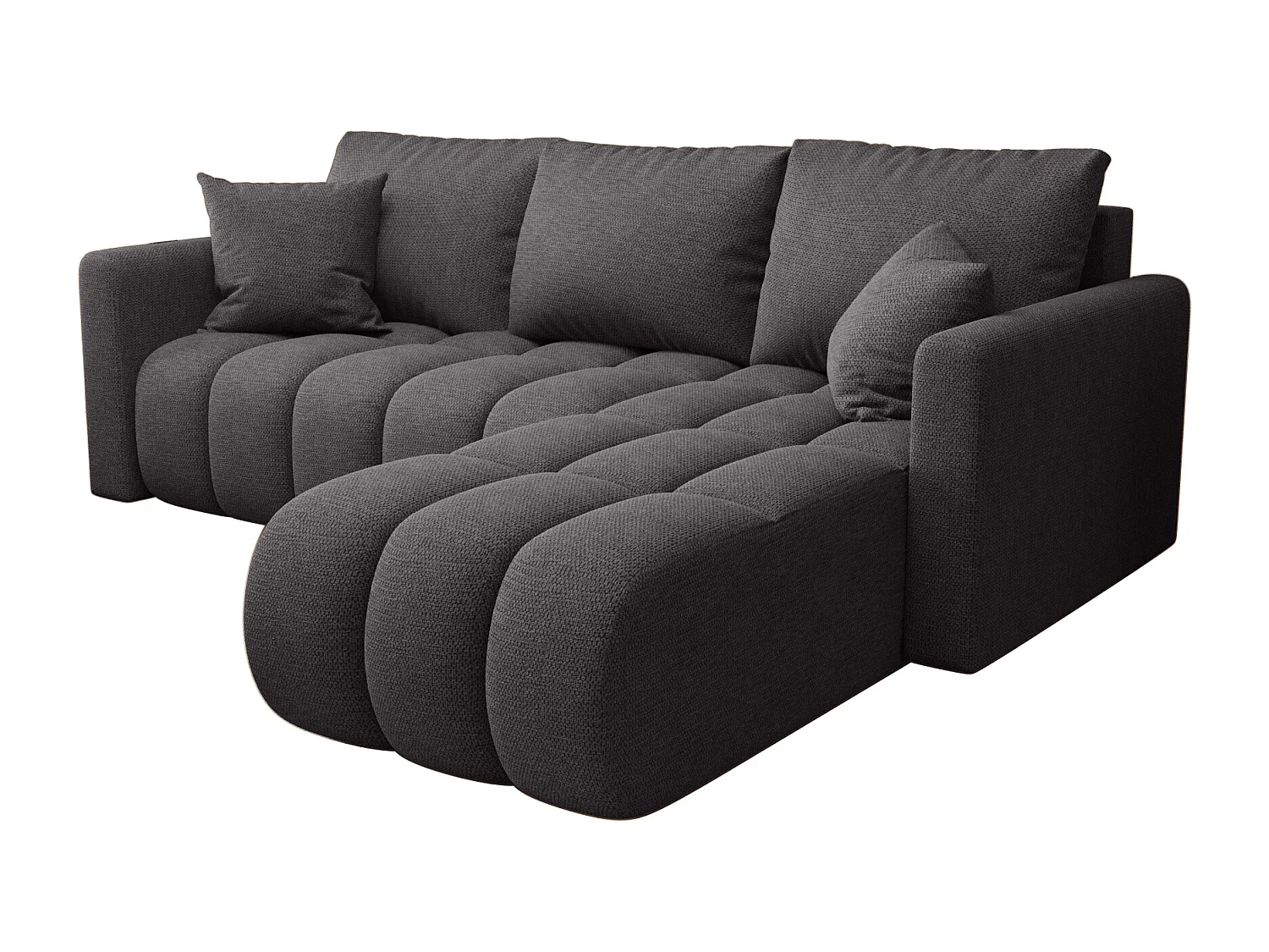 Canapé d'angle GARDA droit gris tricot Aragon 93 - fonction couchage, coffre à literie
