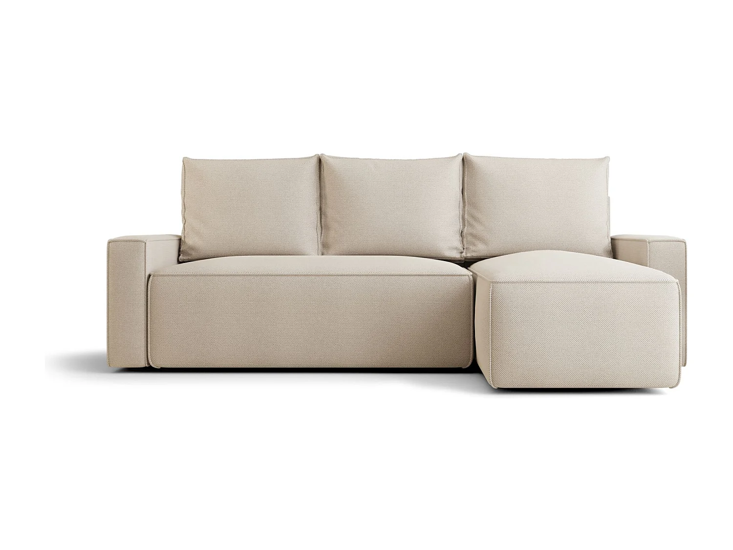 Canapé d'angle HAVANA droit beige tricot Curio 9 - fonction couchage, coffre à literie