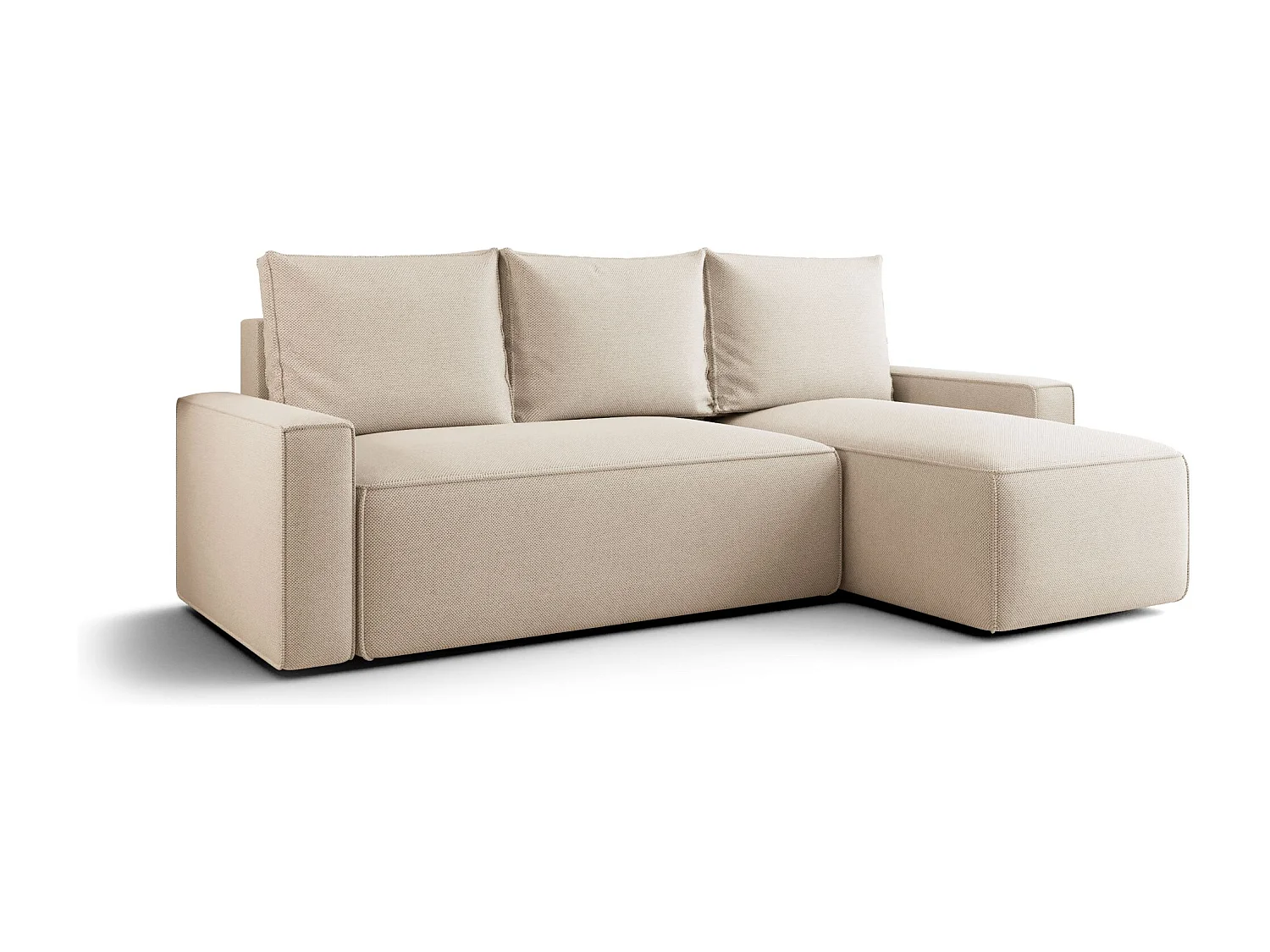 Canapé d'angle HAVANA droit beige tricot Curio 9 - fonction couchage, coffre à literie
