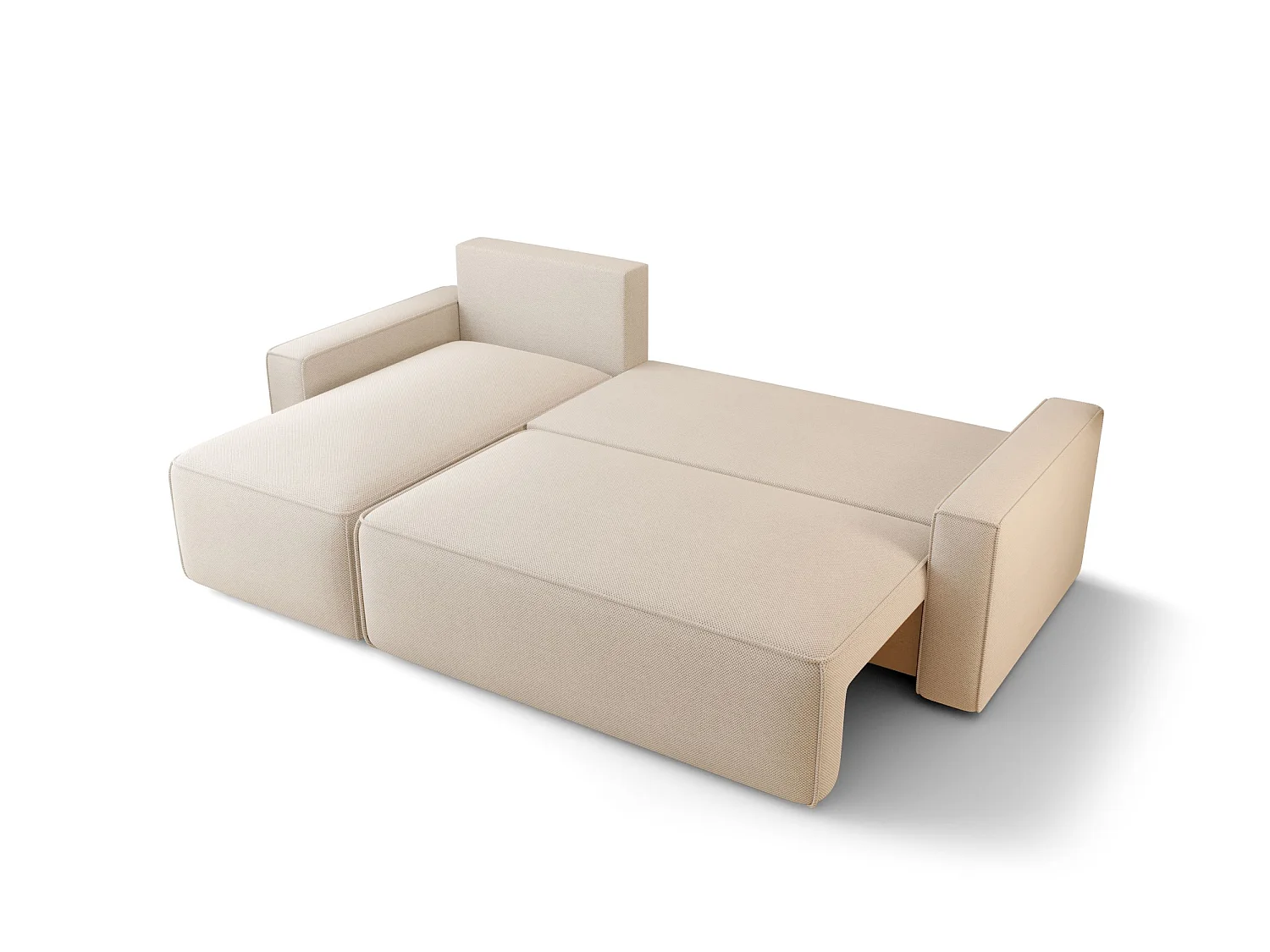 Canapé d'angle droit 3 places convertible avec coffre en tissu beige NORE