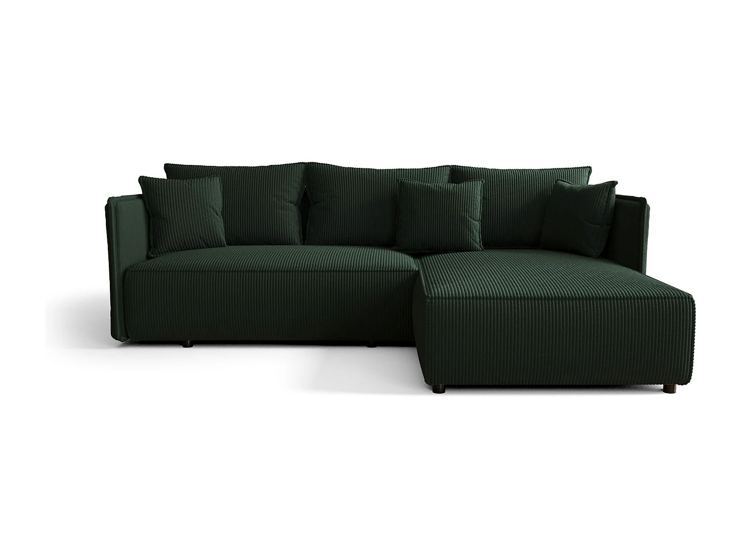 Canapé d'angle MILANO droit vert velours côtelé Poso 14 - fonction couchage, coffre à literie