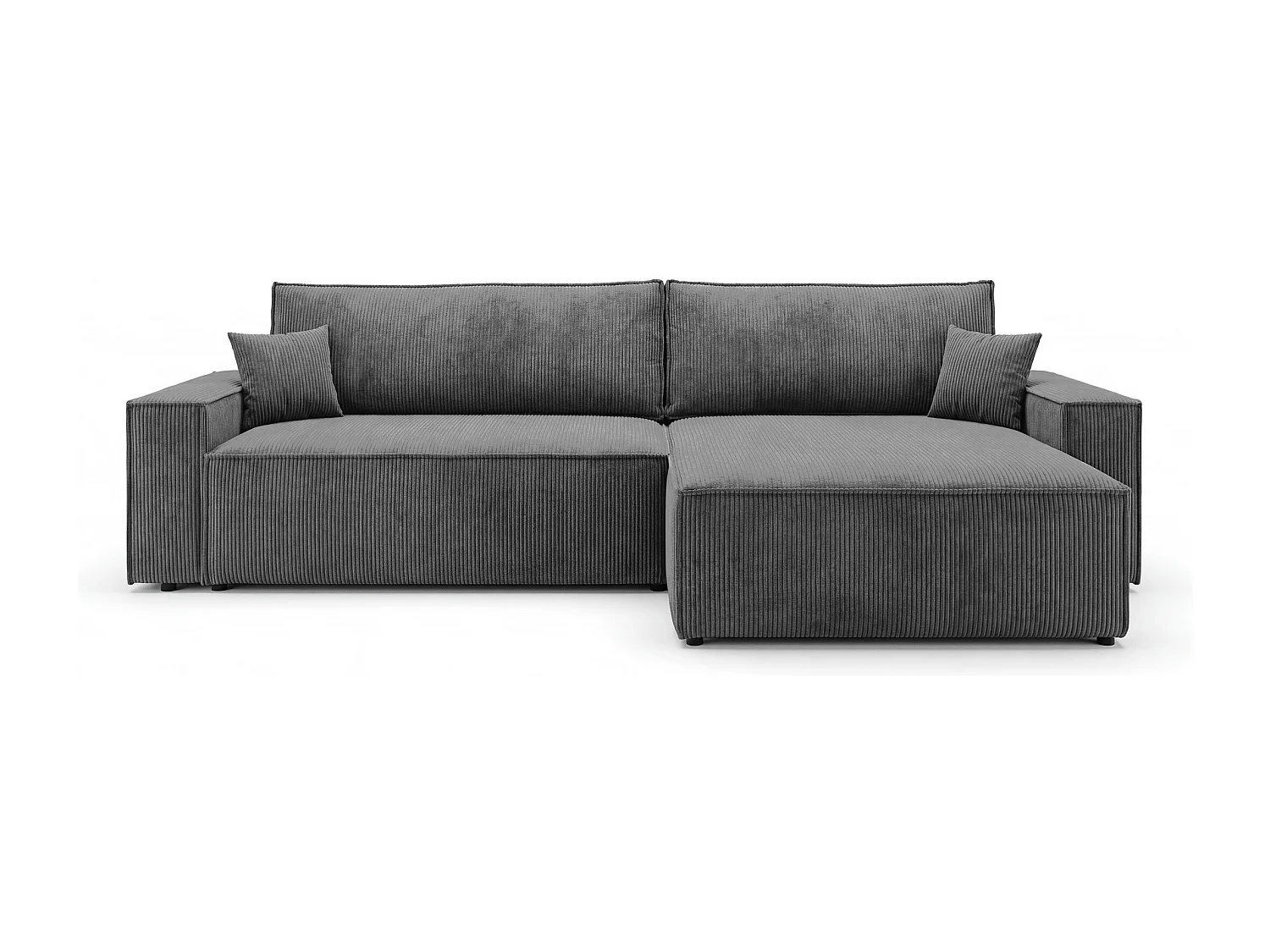 Canapé d'angle VIENNA droit gris foncé velours côtelé Poso 60 - fonction couchage, coffre à literie