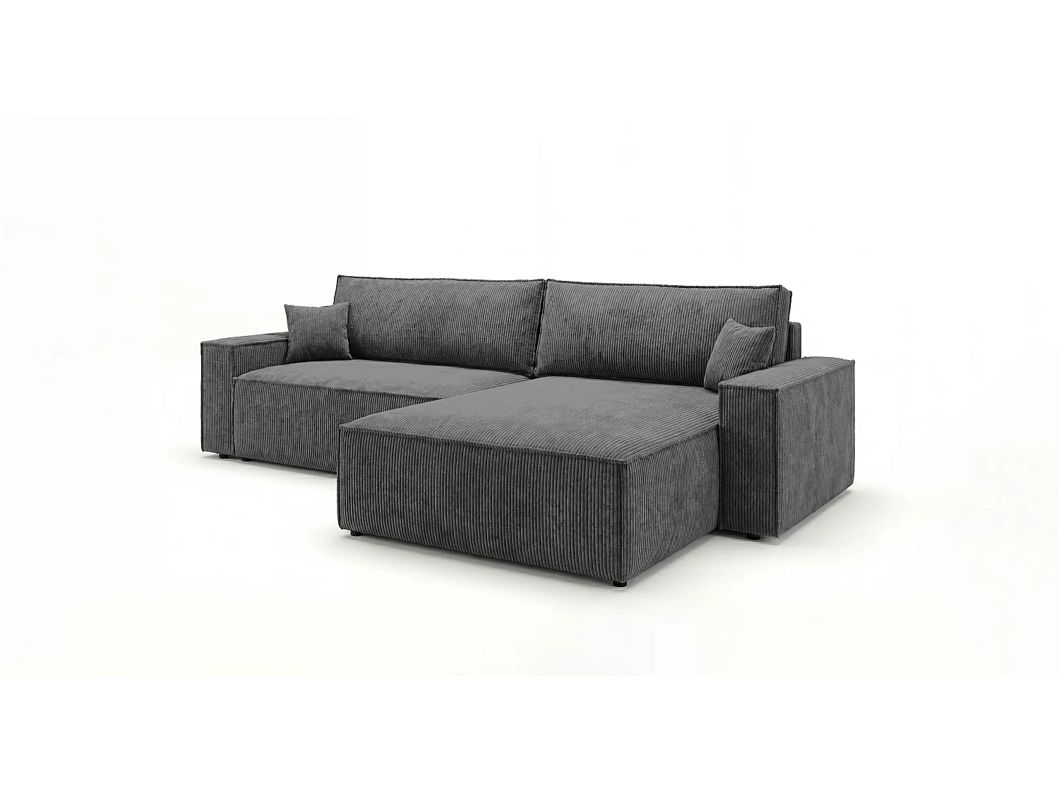 Canapé d'angle VIENNA droit gris foncé velours côtelé Poso 60 - fonction couchage, coffre à literie