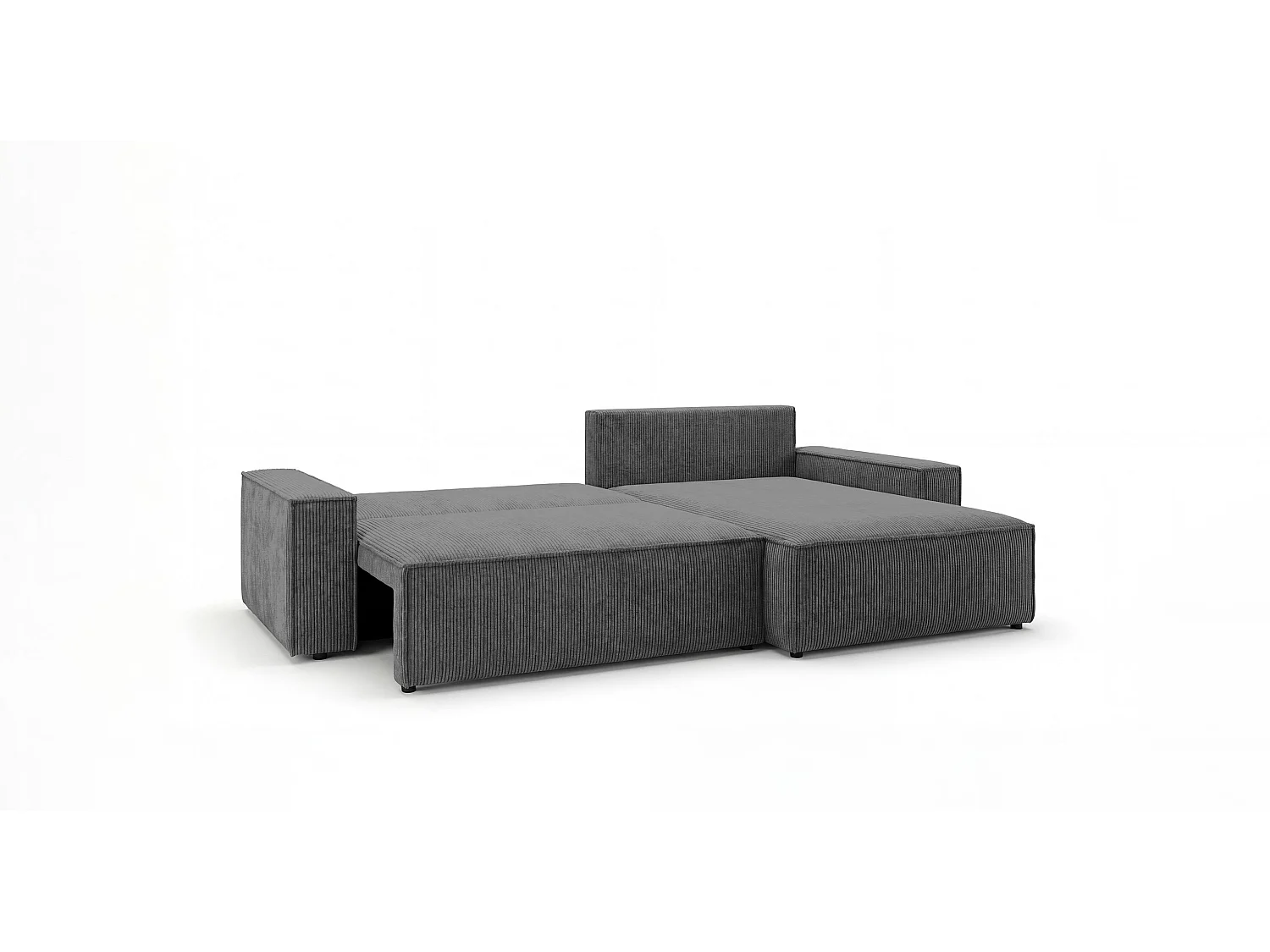 Canapé d'angle VIENNA droit gris foncé velours côtelé Poso 60 - fonction couchage, coffre à literie