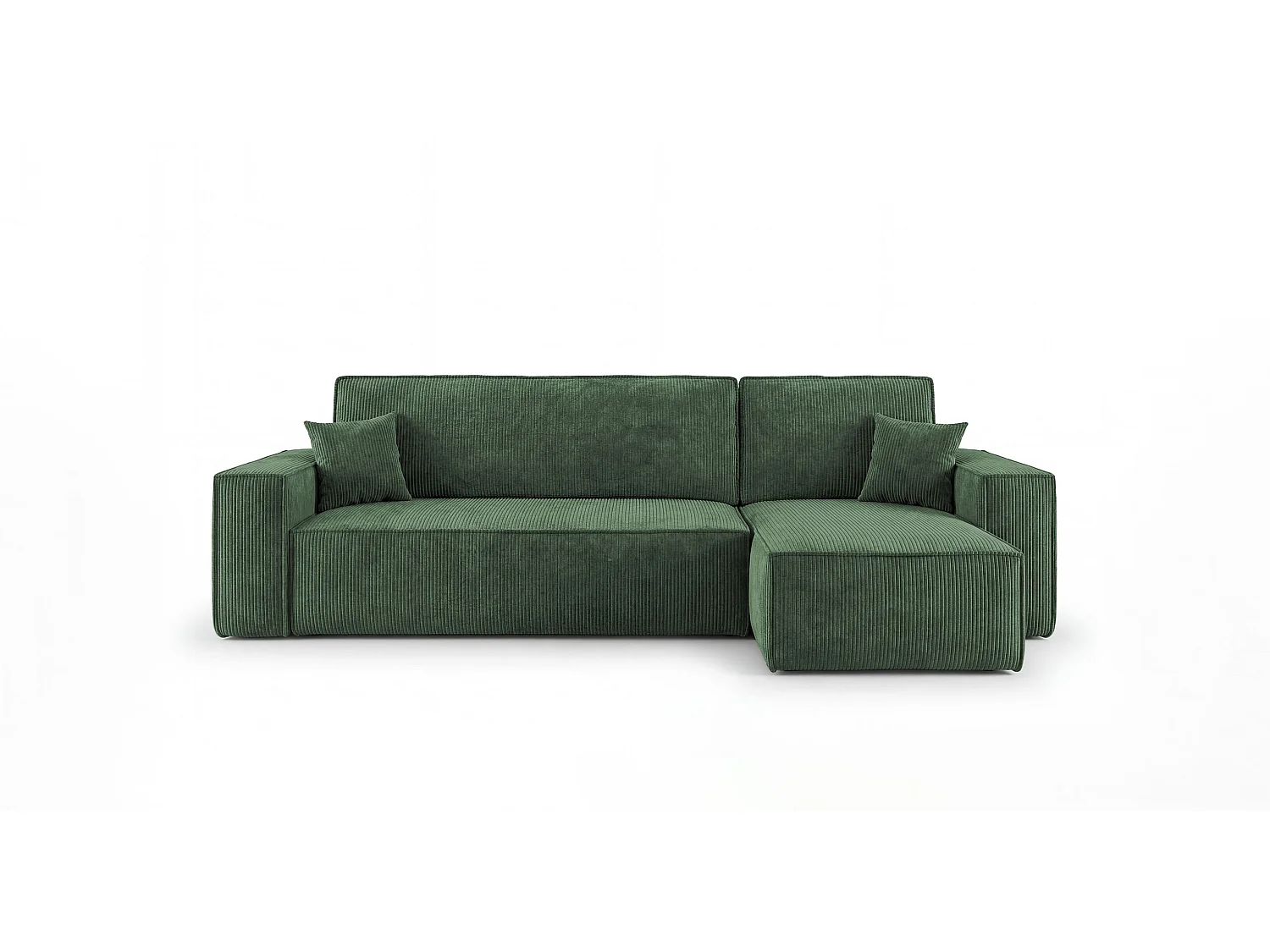 Canapé d'angle CALIFORNIA MINI droit vert velours côtelé Poso 14 - fonction couchage, coffre à literie