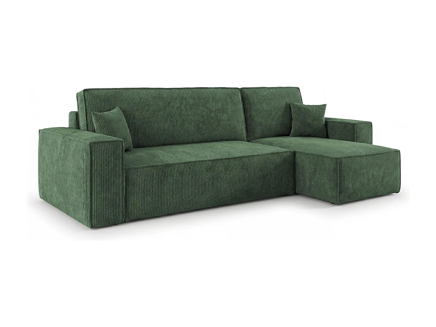 Canapé d'angle CALIFORNIA MINI droit vert velours côtelé Poso 14 - fonction couchage, coffre à literie