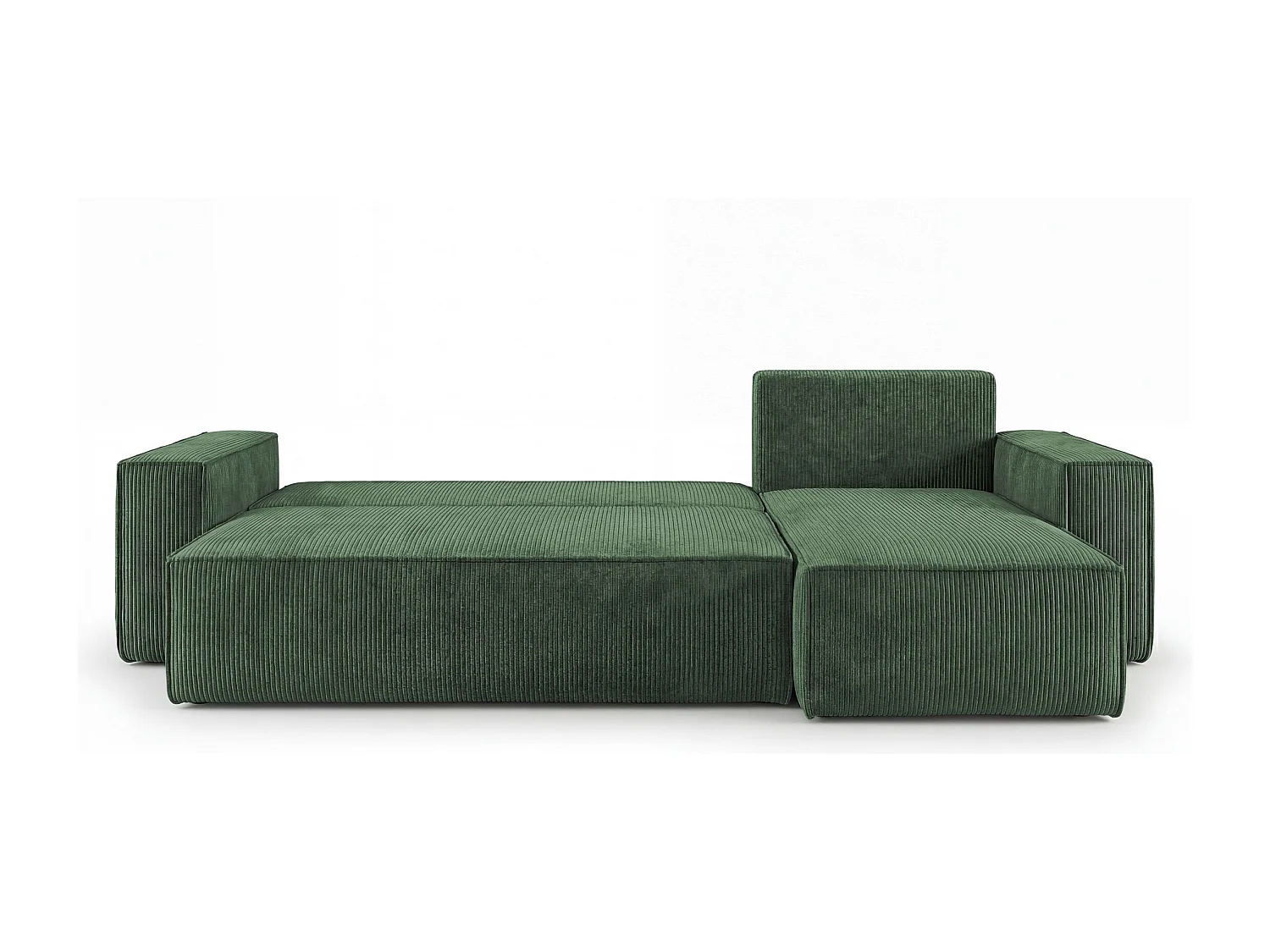 Canapé d'angle CALIFORNIA MINI droit vert velours côtelé Poso 14 - fonction couchage, coffre à literie