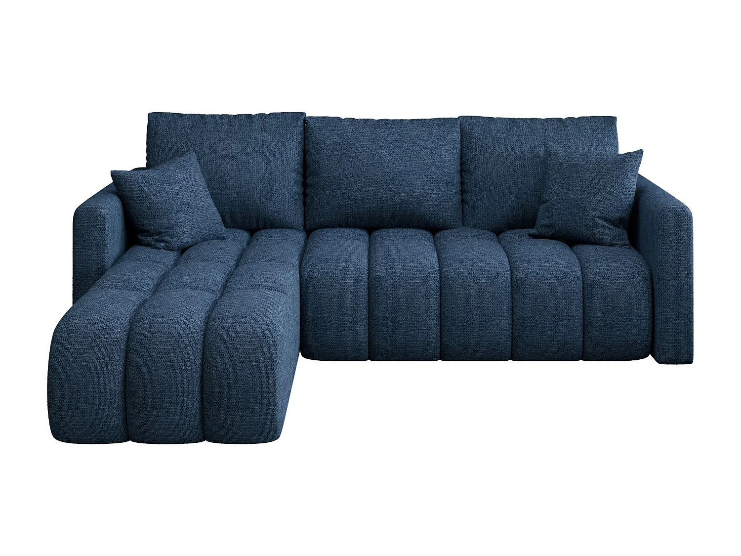 Canapé d'angle GARDA gauche bleu foncé tricot Aragon 79 - fonction couchage, coffre à literie