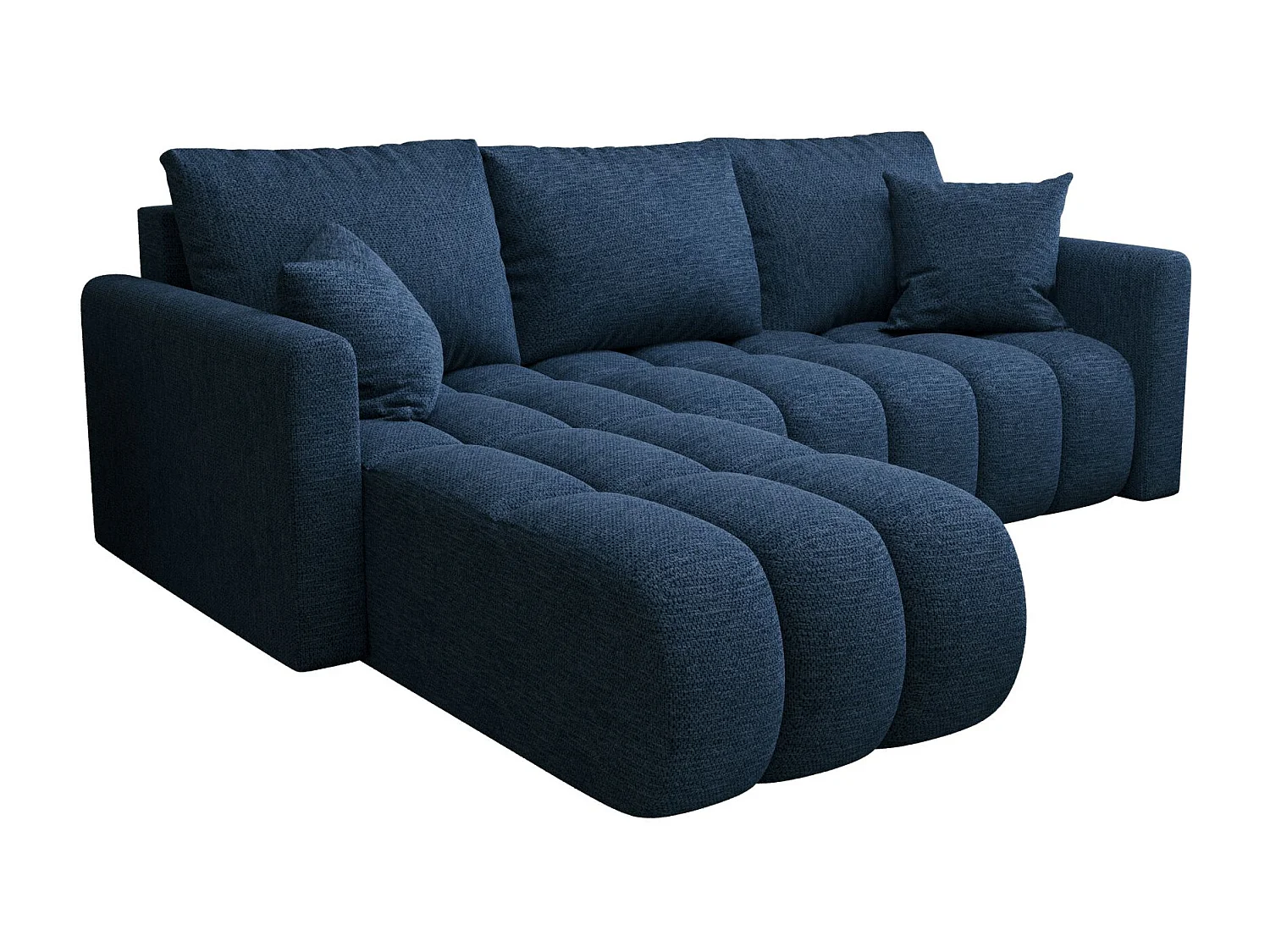 Canapé d'angle GARDA gauche bleu foncé tricot Aragon 79 - fonction couchage, coffre à literie