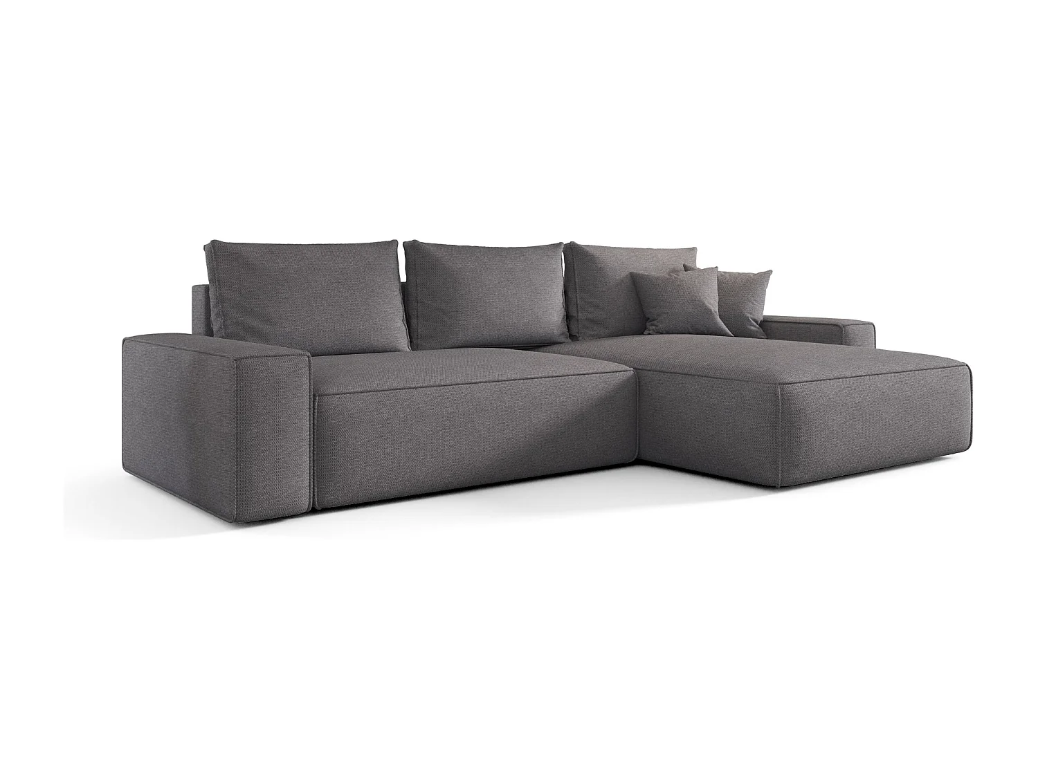 Canapé d'angle CALIFORNIA droit gris tricot Aragon 93 - fonction couchage, coffre à literie