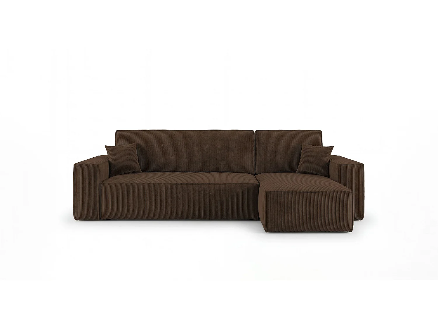 Canapé d'angle CALIFORNIA MINI droit marron velours côtelé Poso 6 - fonction couchage, coffre à literie