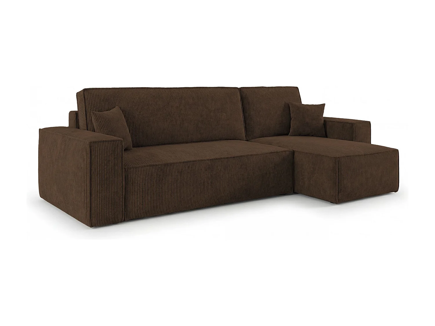 Canapé d'angle CALIFORNIA MINI droit marron velours côtelé Poso 6 - fonction couchage, coffre à literie