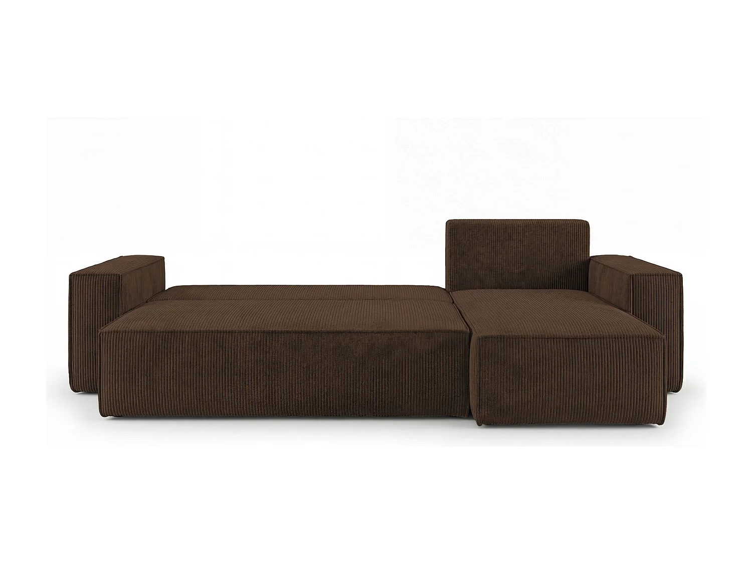 Canapé d'angle CALIFORNIA MINI droit marron velours côtelé Poso 6 - fonction couchage, coffre à literie