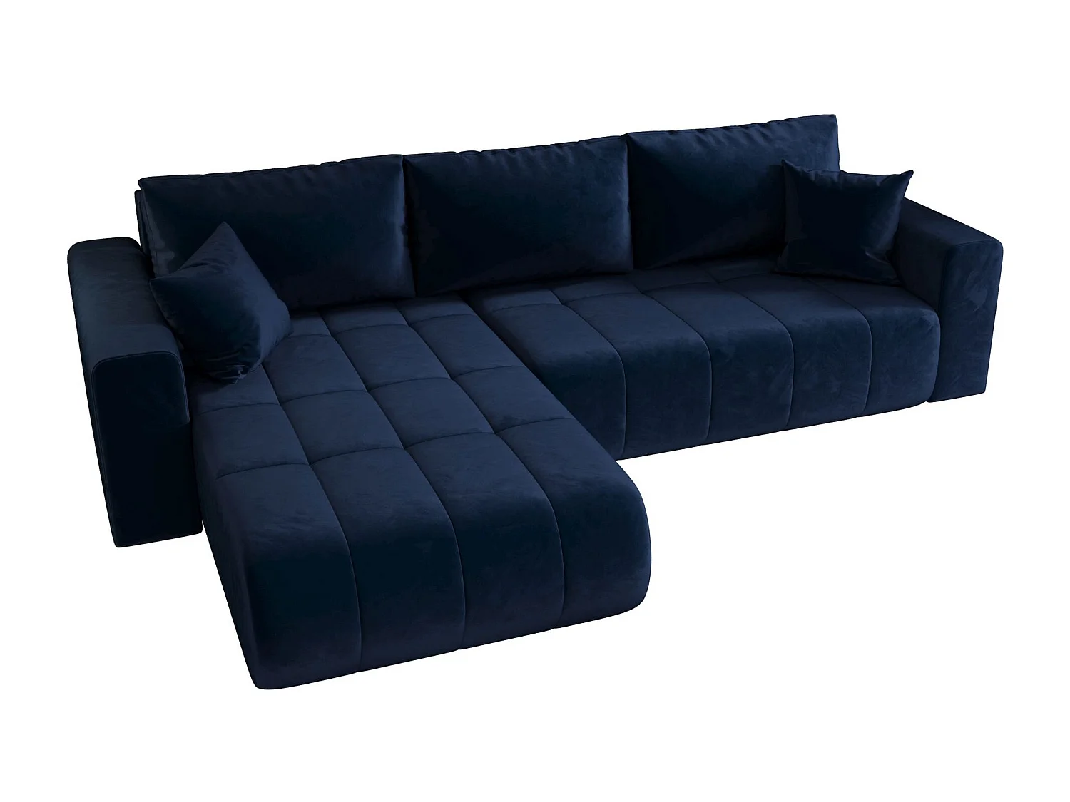 Canapé d'angle LARA gauche bleu foncé velours Monolith 77 - fonction couchage, coffre à literie