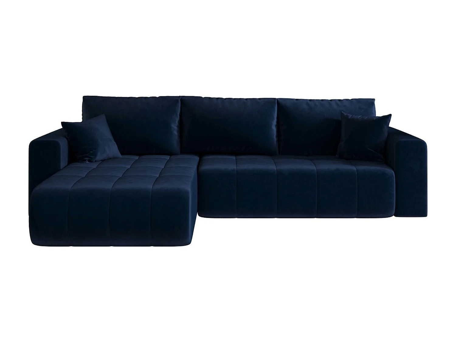 Canapé d'angle LARA gauche bleu foncé velours Monolith 77 - fonction couchage, coffre à literie