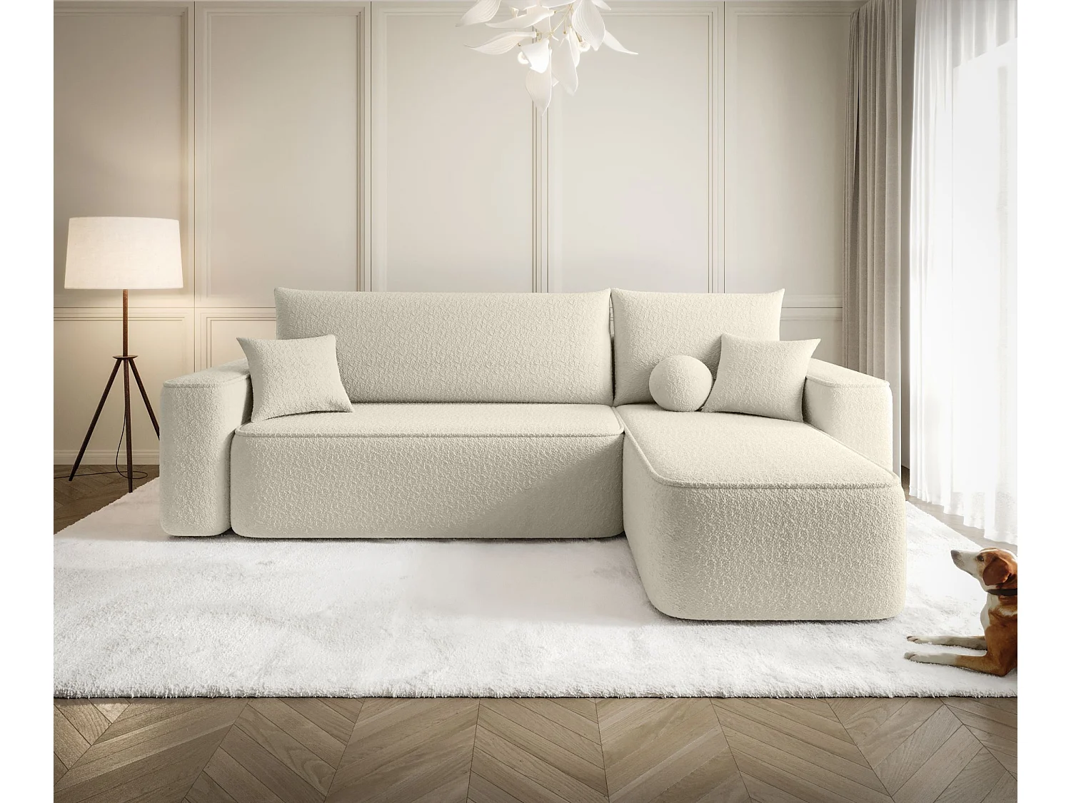 Canapé d'angle TEXAS droit beige Bukle Quelle 3 - fonction couchage, coffre à literie