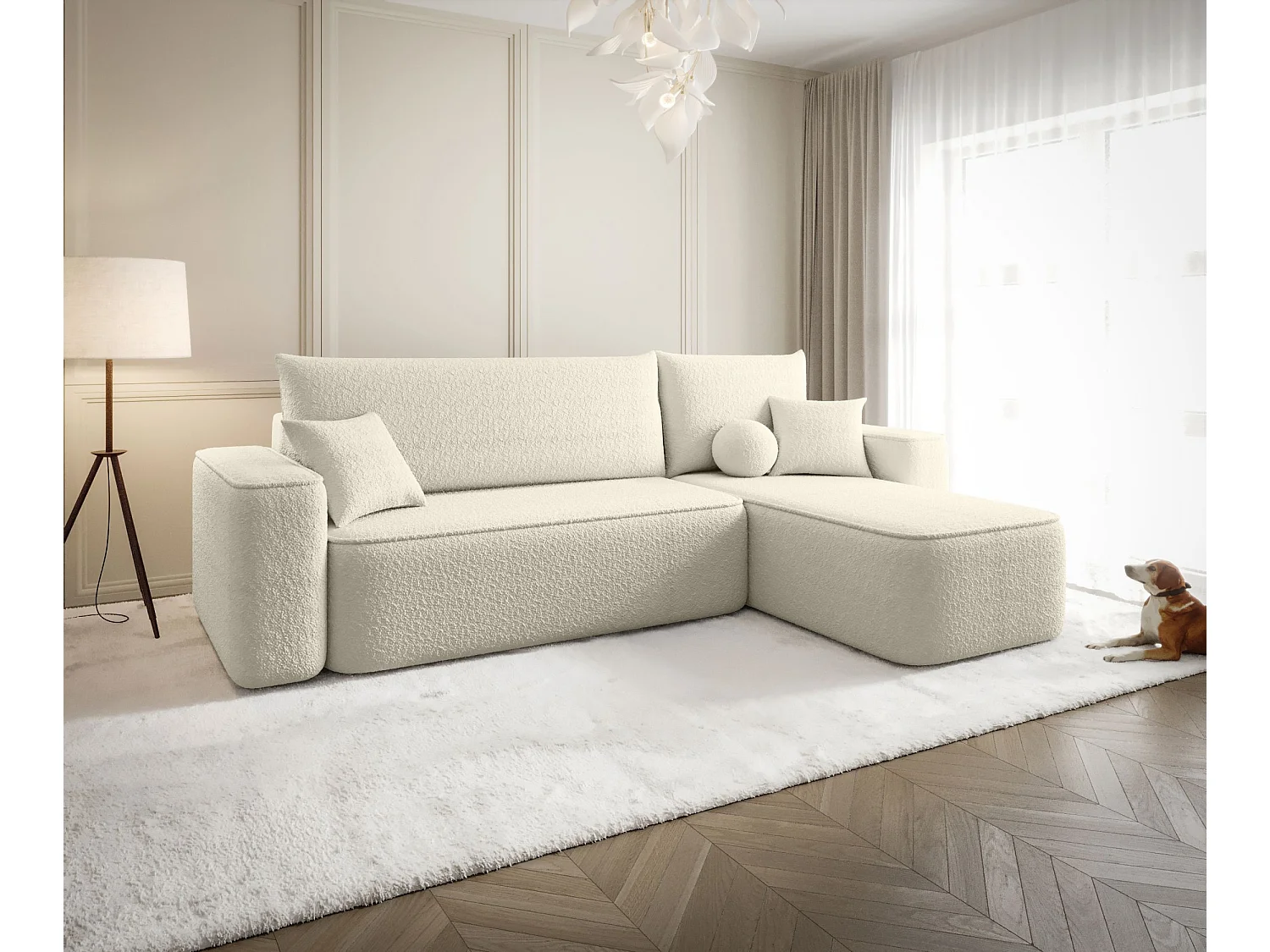 Canapé d'angle TEXAS droit beige Bukle Quelle 3 - fonction couchage, coffre à literie