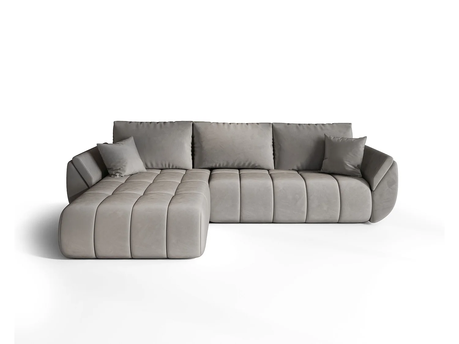 Canapé d'angle SYDNEY PREMIUM gauche gris clair velours Monolith 84 - fonction couchage, coffre à literie