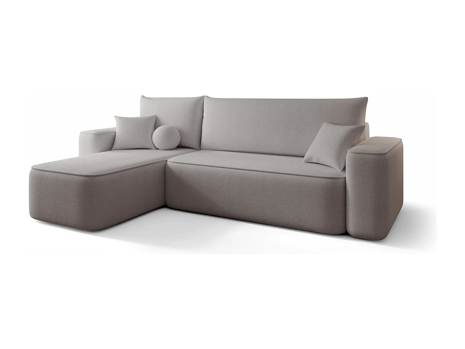 Canapé d'angle TEXAS gauche gris tricot Curio 83 - fonction couchage, coffre à literie