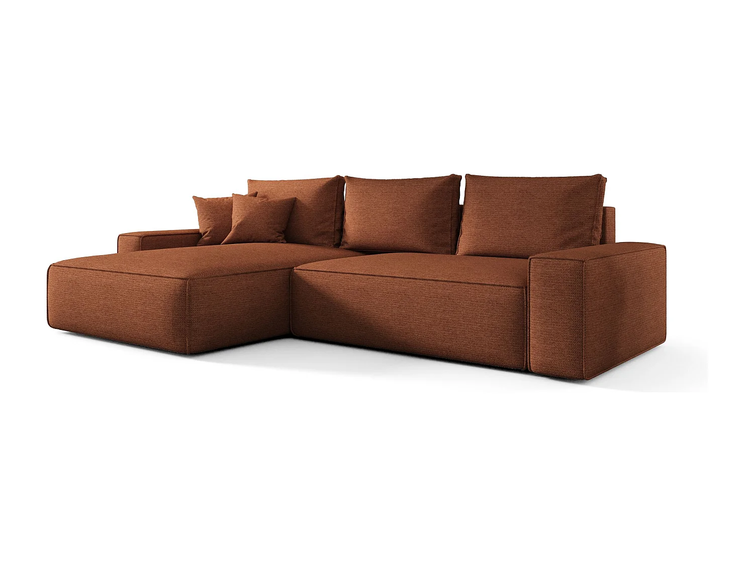 Canapé d'angle CALIFORNIA gauche Pomaranczowy tricot Aragon 56 - fonction couchage, coffre à literie