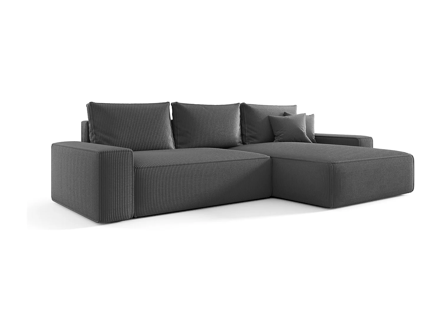 Canapé d'angle CALIFORNIA droit gris foncé velours côtelé Poso 60 - fonction couchage, coffre à literie