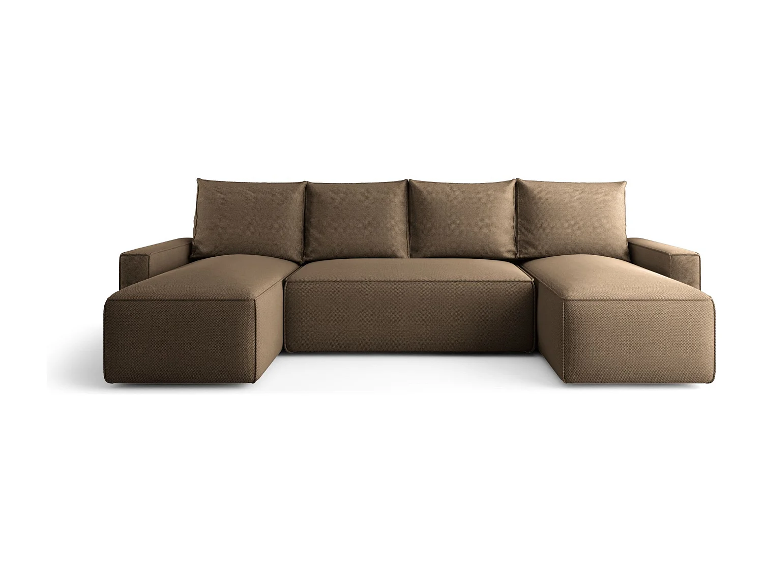 Canapé d'angle HAVANA en U marron tricot Curio 20 - fonction couchage, coffre à literie