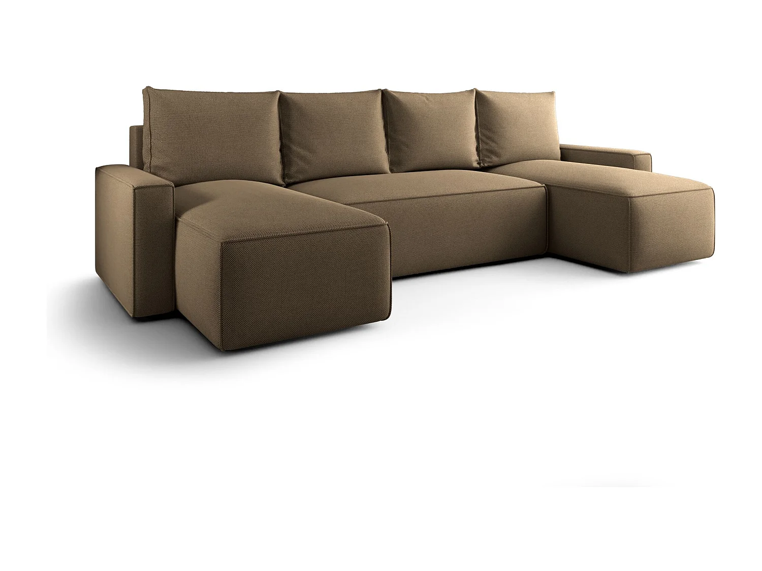 Canapé d'angle HAVANA en U marron tricot Curio 20 - fonction couchage, coffre à literie
