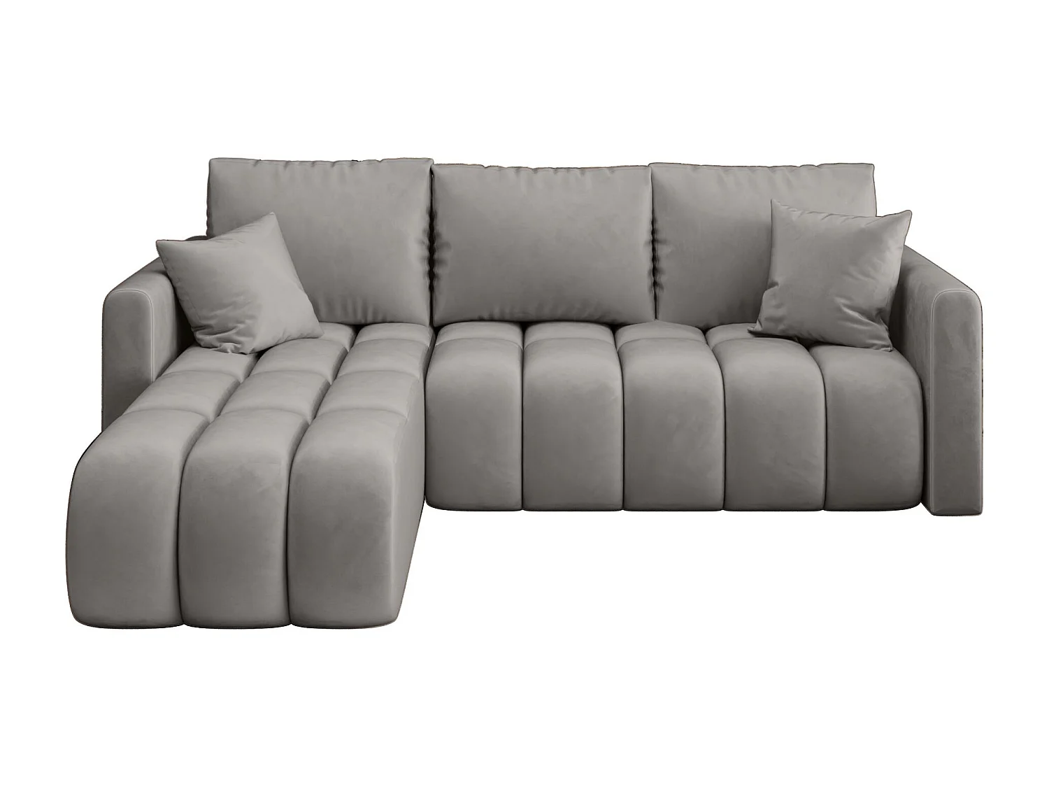 Canapé d'angle GARDA gauche gris clair velours Monolith 84 - fonction couchage, coffre à literie
