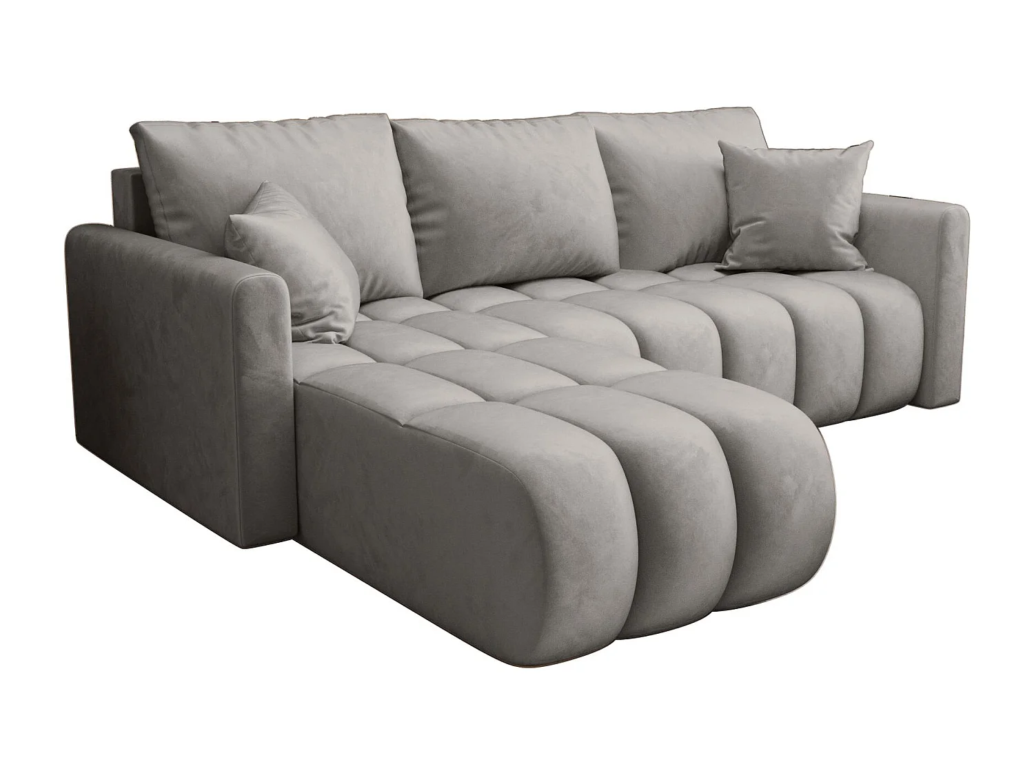 Canapé d'angle GARDA gauche gris clair velours Monolith 84 - fonction couchage, coffre à literie