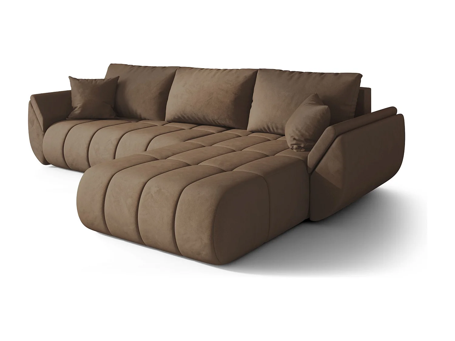 Canapé d'angle SYDNEY PREMIUM droit marron velours Monolith 9 - fonction couchage, coffre à literie