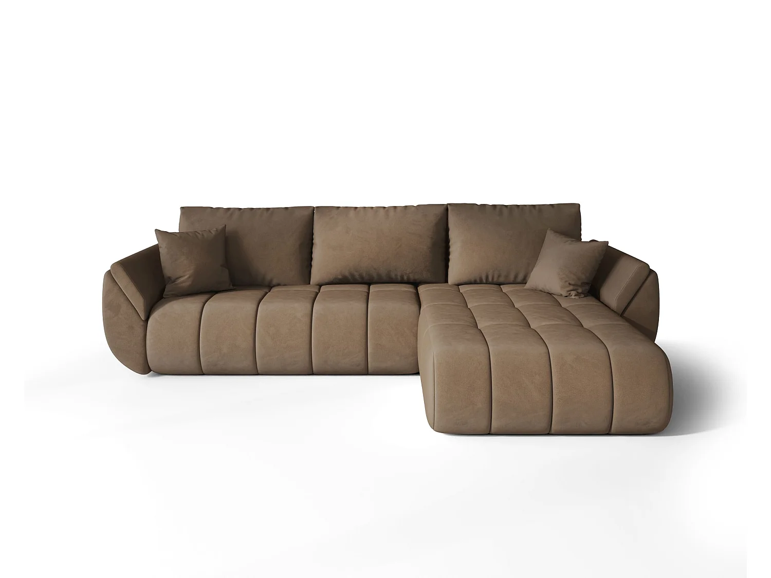 Canapé d'angle SYDNEY PREMIUM droit marron velours Monolith 9 - fonction couchage, coffre à literie