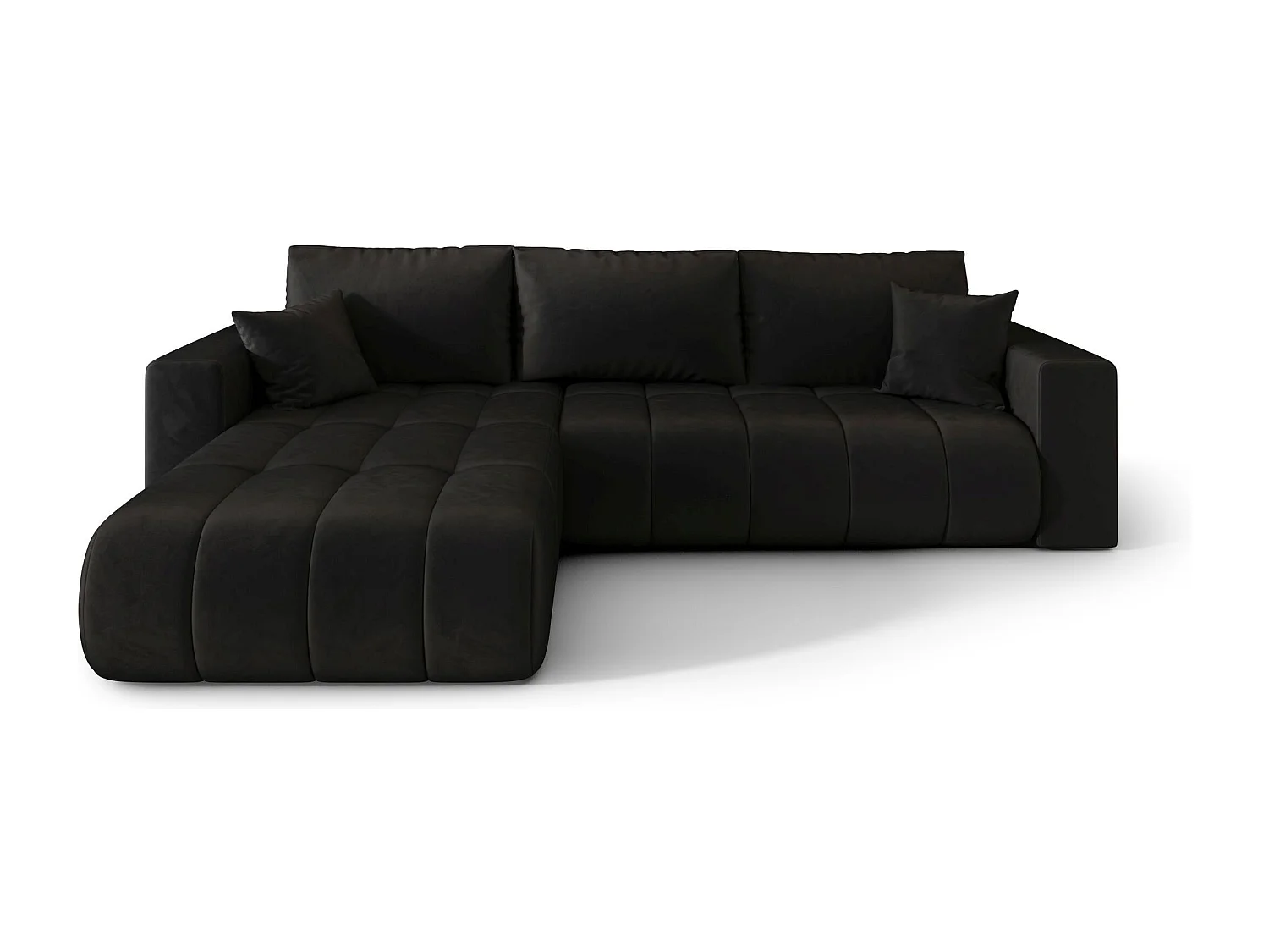 Canapé d'angle LARA PREMIUM gauche noir velours Monolith 97 - fonction couchage, coffre à literie