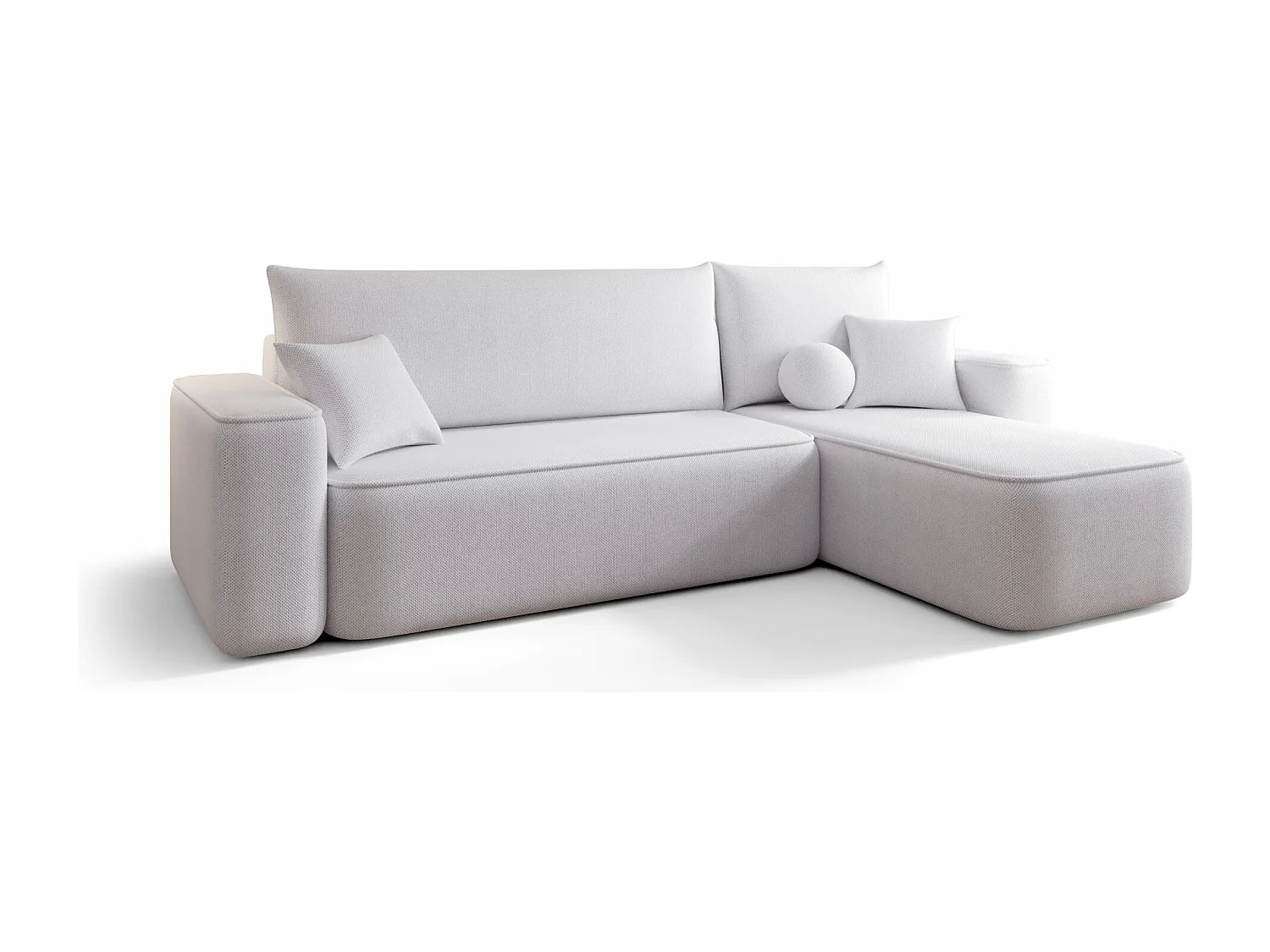 Canapé d'angle TEXAS droit gris clair tricot Curio 80 - fonction couchage, coffre à literie