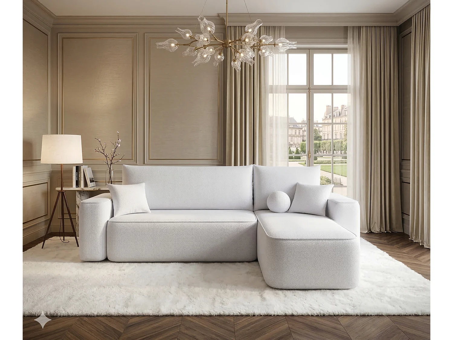 Canapé d’angle tissu convertible avec coffre intégré CENA-Gris-angle droit
