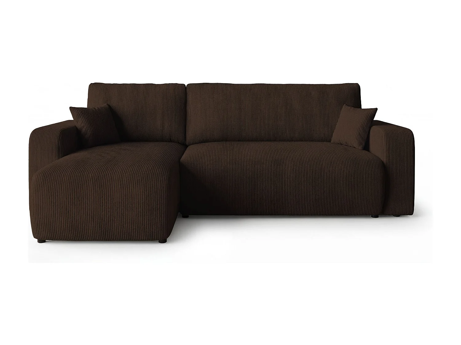 Canapé d'angle PARIS gauche marron velours côtelé Poso 6 - fonction couchage, coffre à literie
