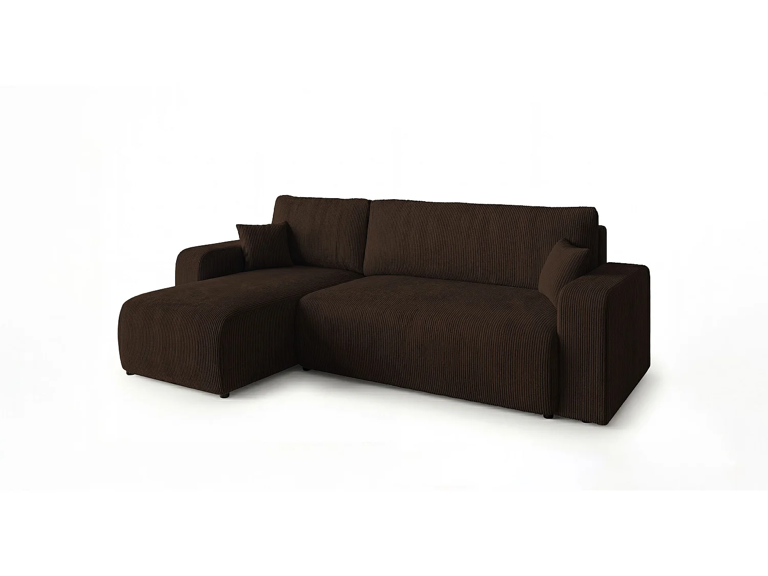 Canapé d'angle PARIS gauche marron velours côtelé Poso 6 - fonction couchage, coffre à literie