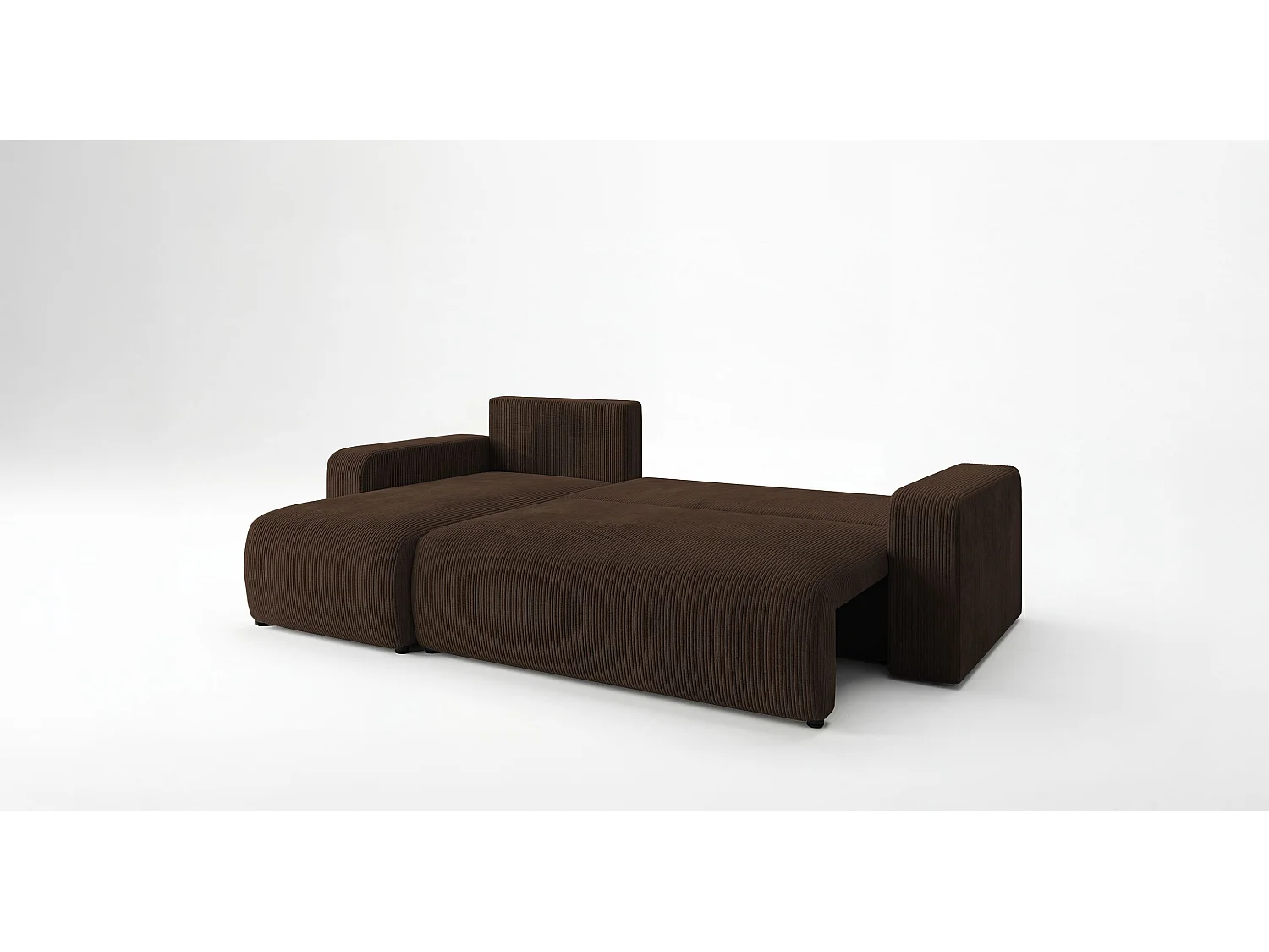 Canapé d'angle PARIS gauche marron velours côtelé Poso 6 - fonction couchage, coffre à literie