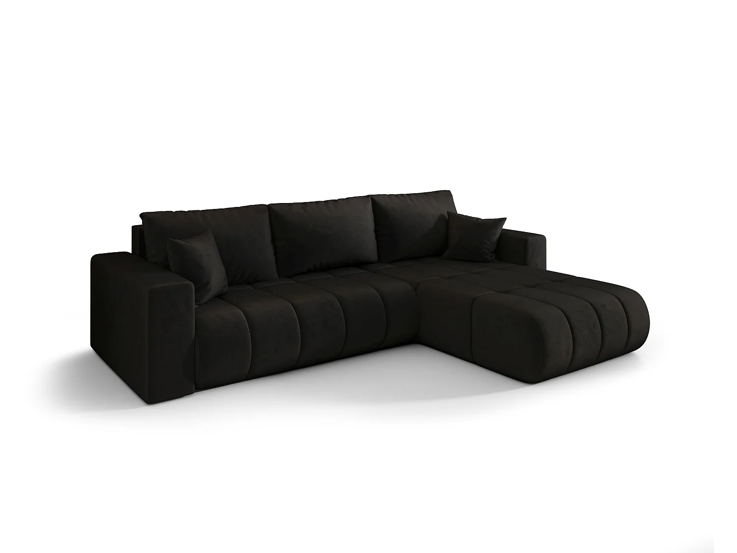 Canapé d'angle LARA PREMIUM droit noir velours Monolith 97 - fonction couchage, coffre à literie