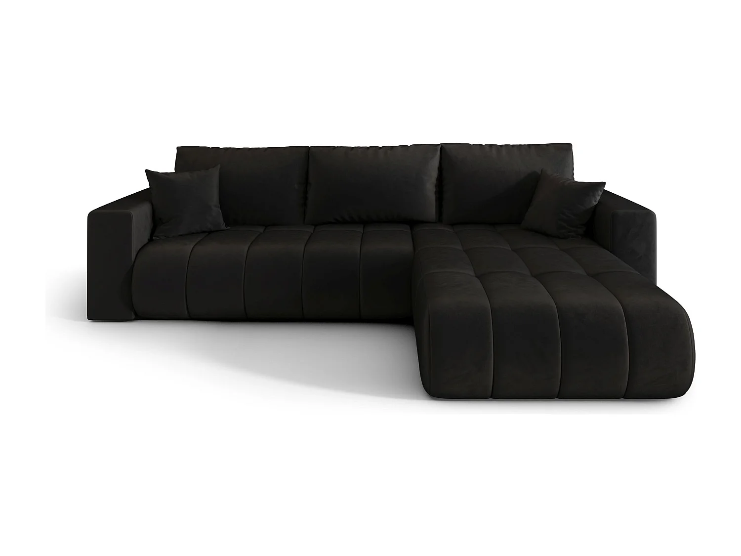 Canapé d'angle LARA PREMIUM droit noir velours Monolith 97 - fonction couchage, coffre à literie