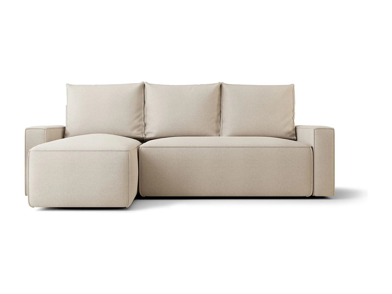 Canapé d'angle HAVANA gauche beige tricot Curio 9 - fonction couchage, coffre à literie