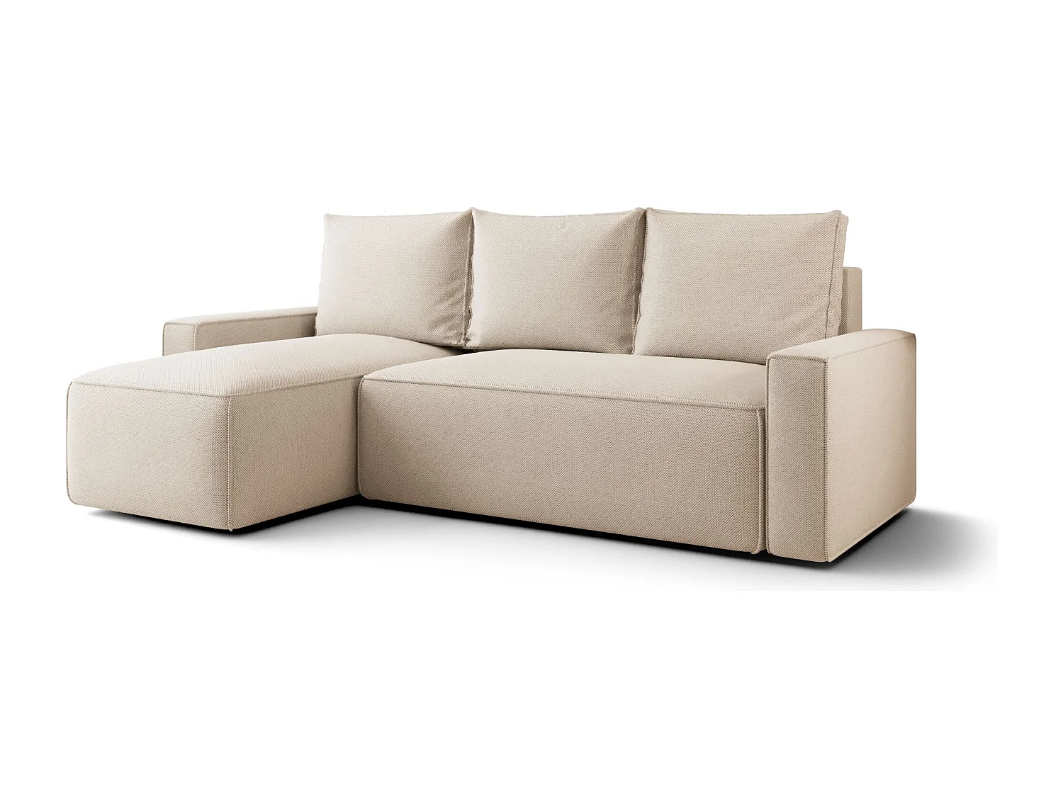 Canapé d'angle HAVANA gauche beige tricot Curio 9 - fonction couchage, coffre à literie