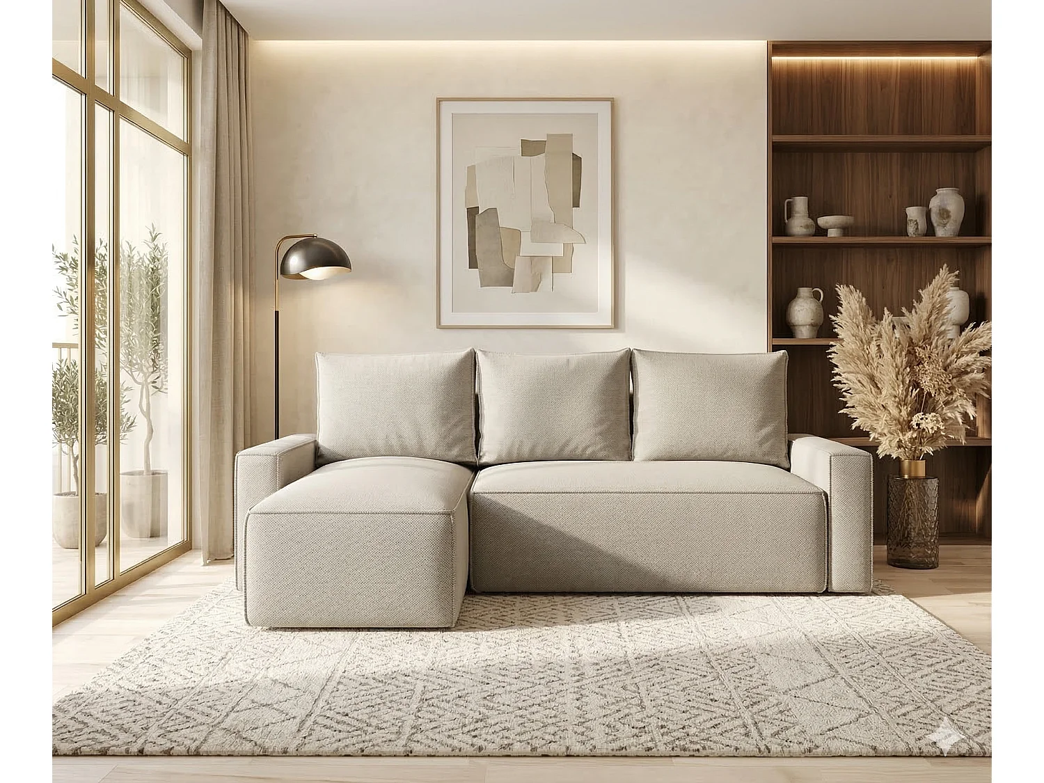 Ecksofa HAVANA links beige Strickstoff Curio 9 - Schlaffunktion, Bettkasten