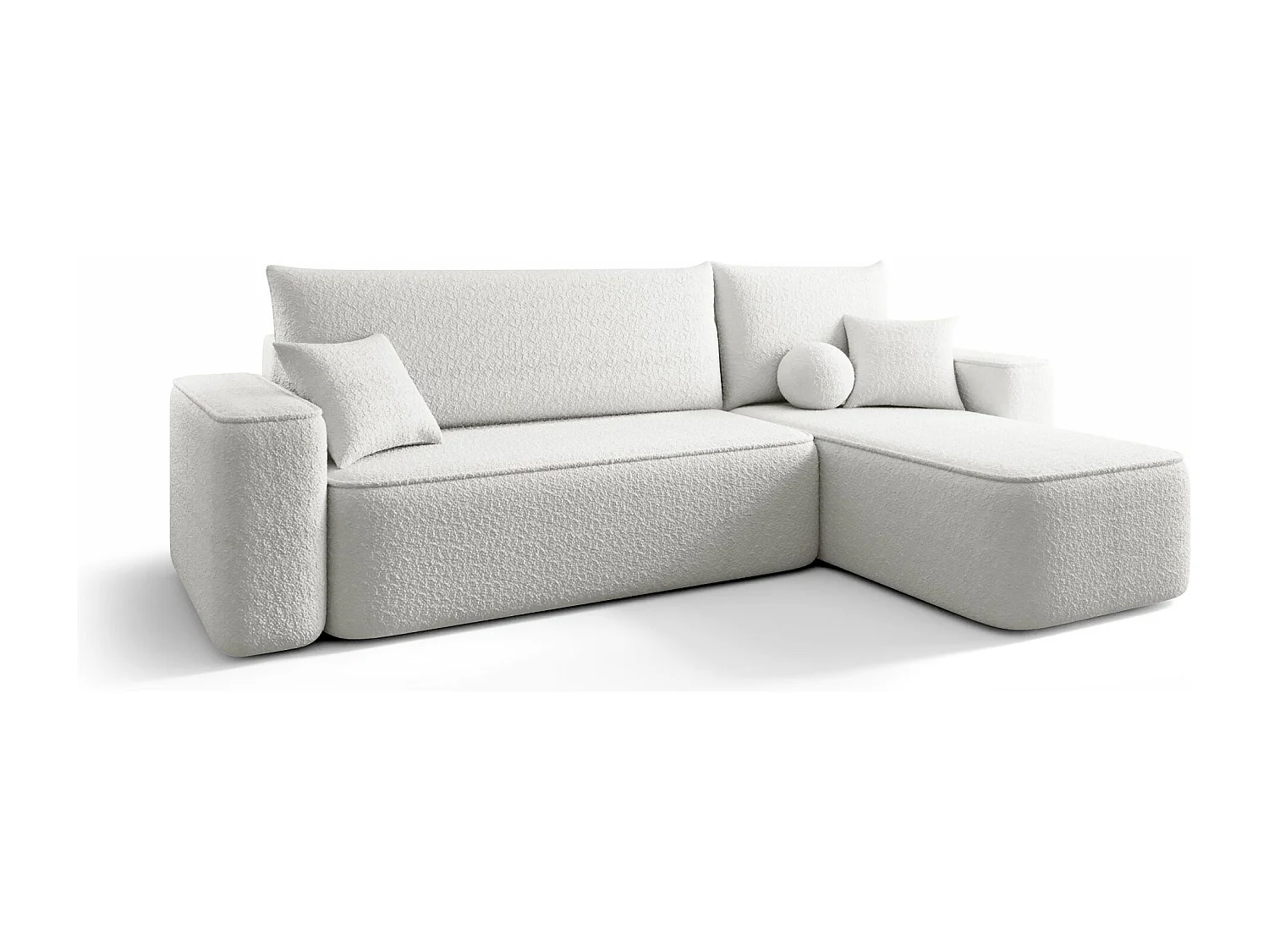 Canapé d'angle TEXAS droit blanc Bukle Quelle 1 - fonction couchage, coffre à literie