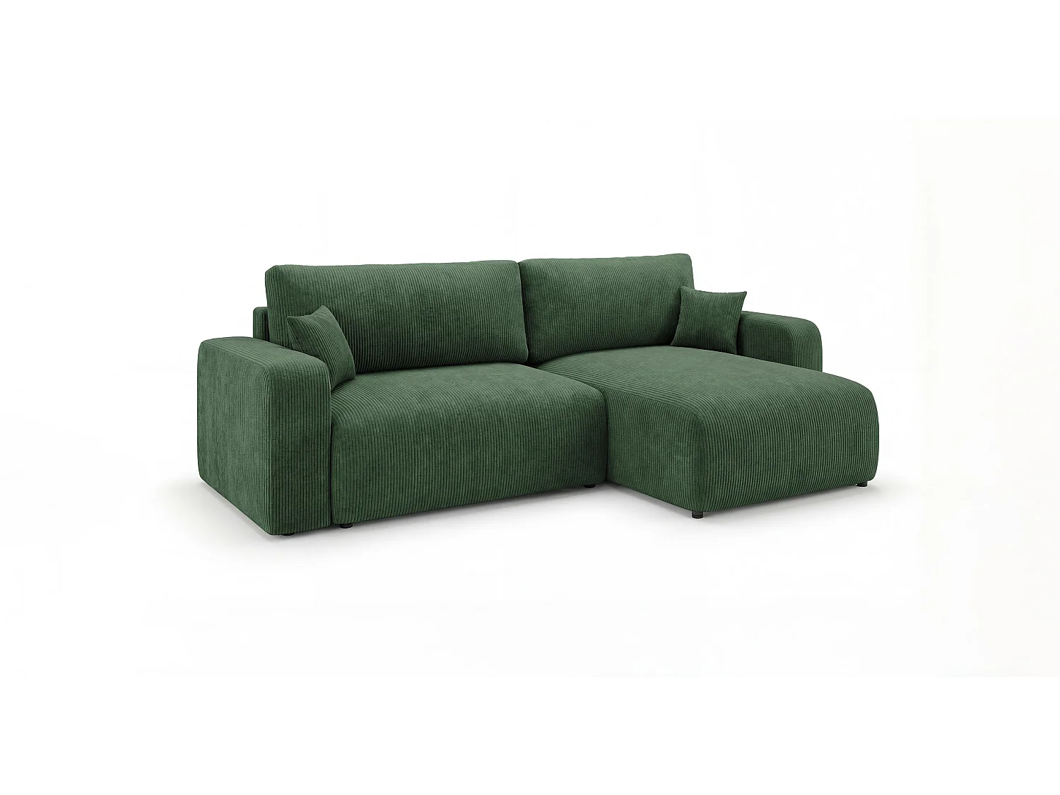 Canapé d'angle BERLIN gauche vert velours côtelé Poso 14 - fonction couchage, coffre à literie